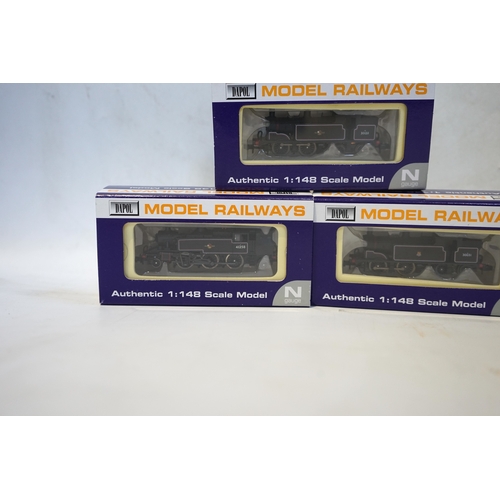 276 - Three boxed Dapol N gauge railway BR tank locomotives; an Ivatt 2-6-2T, 41258 (ND-061B), a Class M7,... 