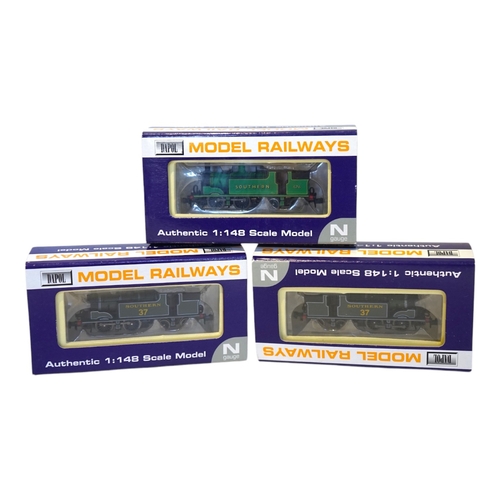 278 - Three boxed Dapol N gauge railway Southern Railway locomotives; a Class M7, 37 (ND-26), a Class M7, ... 