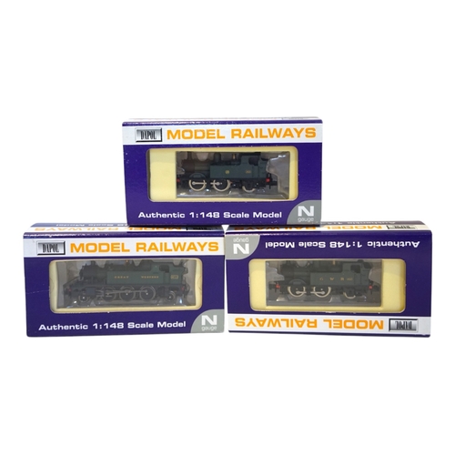 279 - Three boxed Dapol N gauge railway GWR tank locomotives; a Class 45xx, 4523 (ND-014), a Class 14xx, 1... 