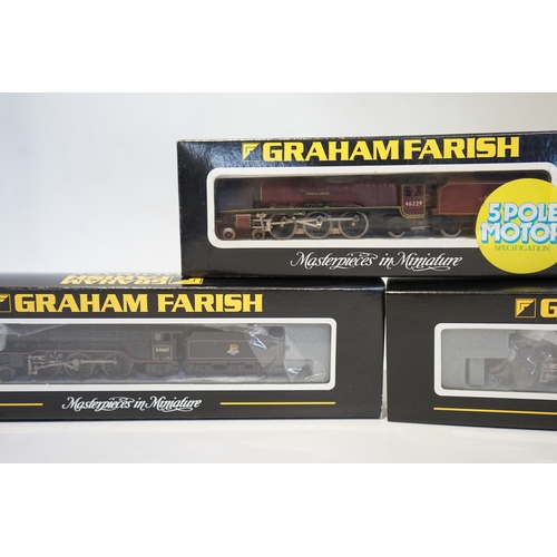 285 - Three boxed Graham Farish N gauge railway BR tender locomotives; a Coronation Class, Duchess of Hami... 