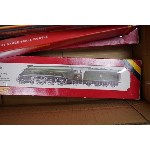 293 - Six boxed 00 gauge railway locomotives by Hornby Railways, etc. including; a BR Class B17/4 (R.133),... 