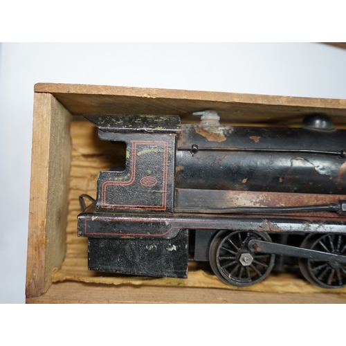 294 - A wooden boxed Bowman Models live steam spirit fired 0 gauge 4-4-0 tender locomotive (without tender... 