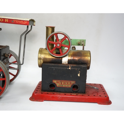 296 - A Mamod live steam traction engine and a single cylinder stationary engine. Condition - poor to fair... 