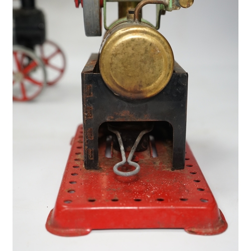 296 - A Mamod live steam traction engine and a single cylinder stationary engine. Condition - poor to fair... 