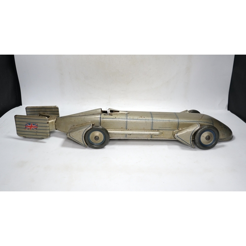 298 - A 1930s Gunthermann (Germany) clockwork tinplate Sunbeam Silver Bullet world record car, with blue p... 