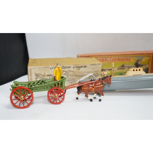 299 - Three boxed 1930s toys; a Johillco Miniature Stage Coach, a Charbens (Set; 503) The Farm Wagon, and ... 