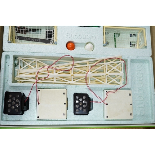 303 - Two boxed Subbuteo table football sets; a European Edition, comprising of two teams, spectators and ... 