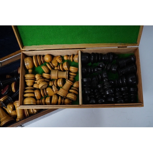 318 - Two wooden chess sets, Staunton and turned, tallest king 9cm. Condition - fair.