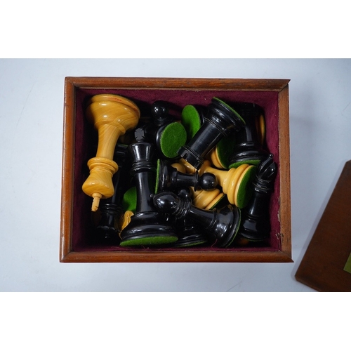 320 - An early 20th century boxed J. Jaques & Son Staunton chess set, ebony and boxwood pieces, contained ... 