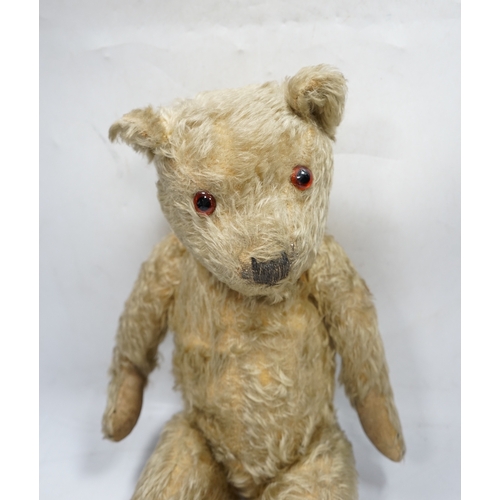 325 - A 1930s English Teddy bear, gold mohair plush and glass eyes, 49cm.  Condition - fair