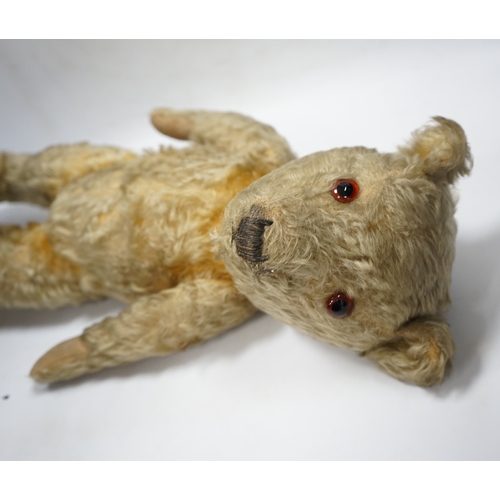 325 - A 1930s English Teddy bear, gold mohair plush and glass eyes, 49cm.  Condition - fair