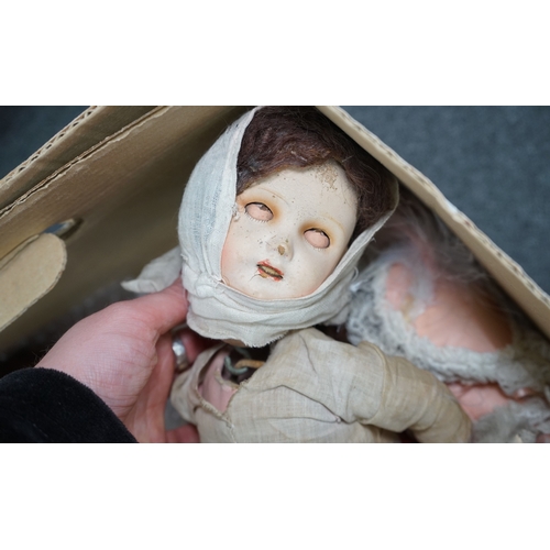 326 - An Armand Marseille bisque doll, mould 390, a small Hermann Steiner bisque doll, three other bisque ... 