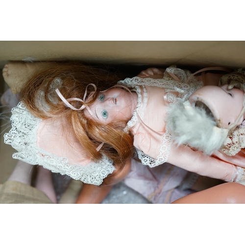 326 - An Armand Marseille bisque doll, mould 390, a small Hermann Steiner bisque doll, three other bisque ... 