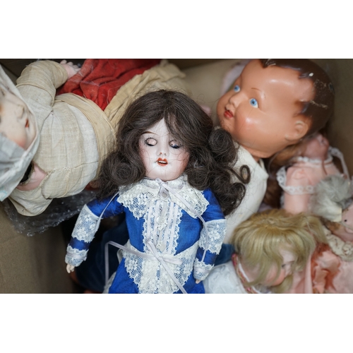 326 - An Armand Marseille bisque doll, mould 390, a small Hermann Steiner bisque doll, three other bisque ... 