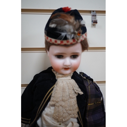 331 - A Schoenau & Hoffmeister bisque doll, mould 1909, with sleeping eyes and open mouth, jointed wood an... 