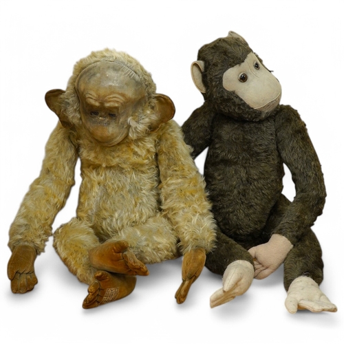 343 - A Merrythought gold mohair monkey, with jointed limbs, and one other jointed monkey, Merrythought 62... 