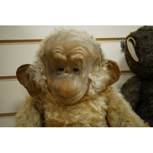 343 - A Merrythought gold mohair monkey, with jointed limbs, and one other jointed monkey, Merrythought 62... 