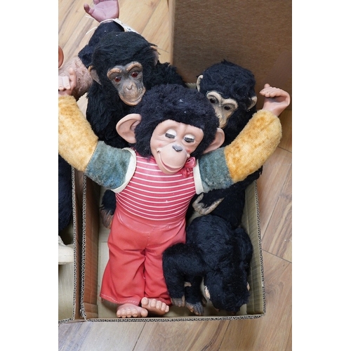 344 - A Farnells Alpha Toys monkey, seven other soft toy monkeys and a soft toy rabbit, Farnell 36cm.  Co... 