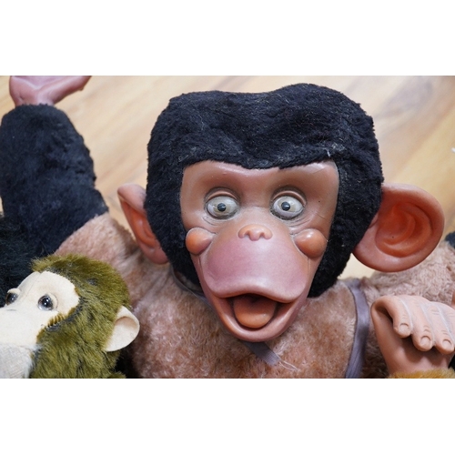 344 - A Farnells Alpha Toys monkey, seven other soft toy monkeys and a soft toy rabbit, Farnell 36cm.  Co... 