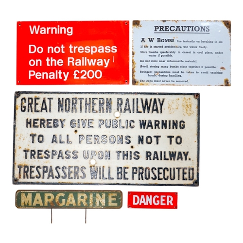 351 - A Great Northern Railway cast iron sign; Trespassers Will Be Prosecuted, 28.5cm x 57cm, together wit... 