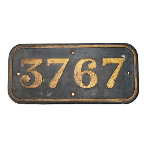 355 - A cast iron GWR locomotive cab side number plate for a Class 57xx 0-6-0PT locomotive, 3767, built in... 