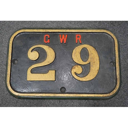 359 - A cast iron GWR locomotive cab side number plate for an 0-6-0ST locomotive, 29, later converted to a... 