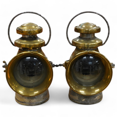 368 - A pair of brass side lamps by Lucas Ltd. Birmingham, King of the Road No.740, both with early conv... 