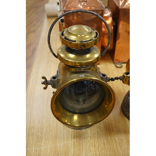 368 - A pair of brass side lamps by Lucas Ltd. Birmingham, King of the Road No.740, both with early conv... 