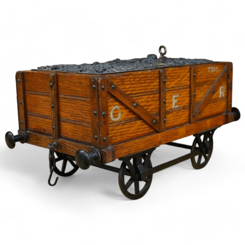 369 - A late 19th or early 20th century novelty cigar box in the form of a railway coal wagon in Great Eas... 