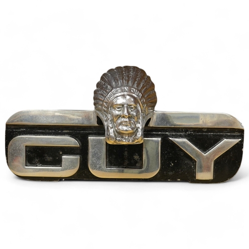 373 - A 1960s Guy Motors aluminium truck radiator badge, bearing the legend; Feathers in Our Cap, 32.5cm... 