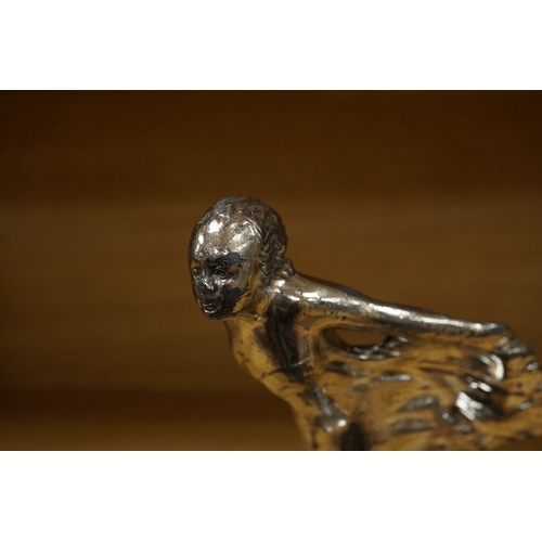 379 - A Sykes style chromed car mascot in the form of an Art Deco woman with flowing gown, indistinctly si... 