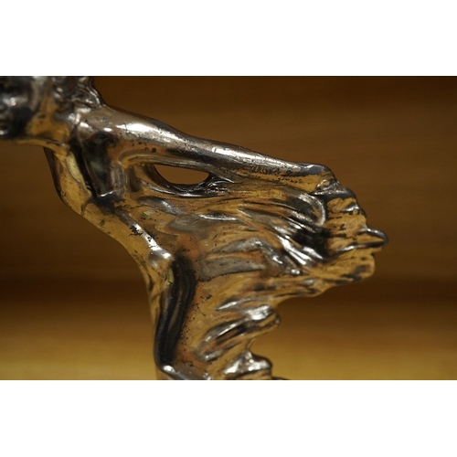 379 - A Sykes style chromed car mascot in the form of an Art Deco woman with flowing gown, indistinctly si... 