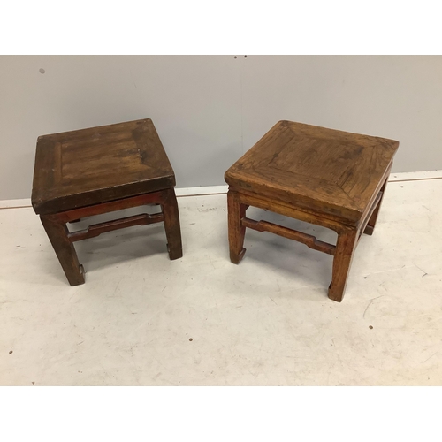 38 - A pair of Chinese square elm stands, 34cm, height 30cm. Condition - fair