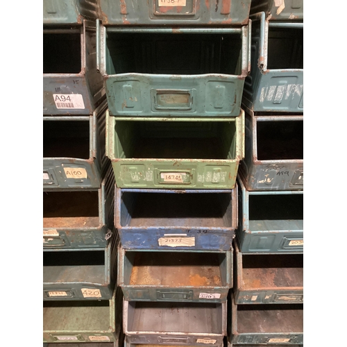 4 - A vintage industrial steel metal bin tray box x 82 Storage Schafer Dexion Patina Display Backdrop, e... 