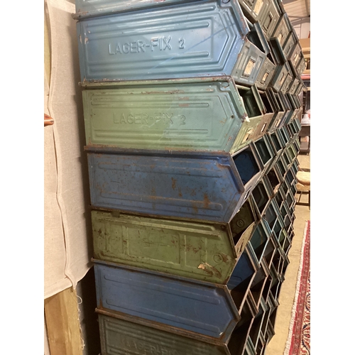 4 - A vintage industrial steel metal bin tray box x 82 Storage Schafer Dexion Patina Display Backdrop, e... 