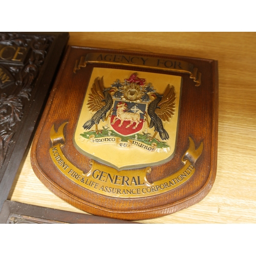 403 - Seven insurance plaques to include The Yorkshire Insurance  company and Alliance Insurance Company, ... 