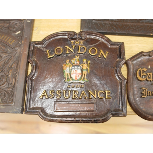 403 - Seven insurance plaques to include The Yorkshire Insurance  company and Alliance Insurance Company, ... 