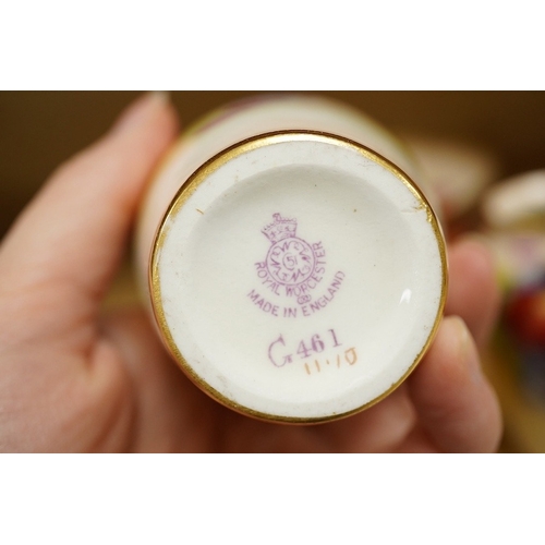 407 - Four pieces of Royal Worcester porcelain hand painted with fruit and flowers by Kitty Blake, largest... 