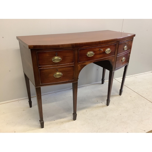 41 - A George III mahogany bow front sideboard, width 136cm, depth 62cm, height 93cm. Condition - fair... 