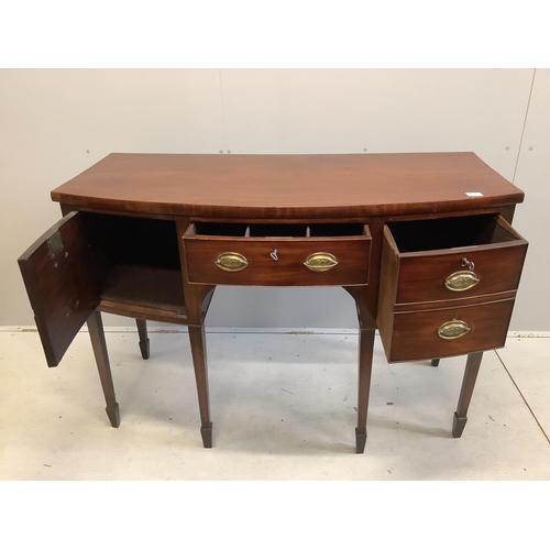 41 - A George III mahogany bow front sideboard, width 136cm, depth 62cm, height 93cm. Condition - fair... 