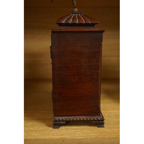 415 - A mahogany mantel clock, retailed by J. W. Benson, c.1930, with engraved silvered dial, with key, 27... 