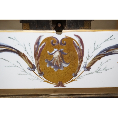 421 - An early 20th century French painted glass and gilt metal casket, 20cm wide. Condition - fair