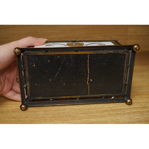 421 - An early 20th century French painted glass and gilt metal casket, 20cm wide. Condition - fair