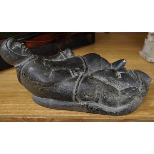 430 - A large Inuit figurative carving, the base signed JOSHPIE, 40cm deep, 20cm wide. Condition - small c... 