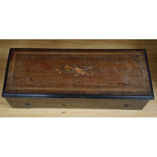 433 - A late 19th century Swiss cylinder music box, by Paillard Vaucher Fils, initialled PVF, 55.5cm wide,... 