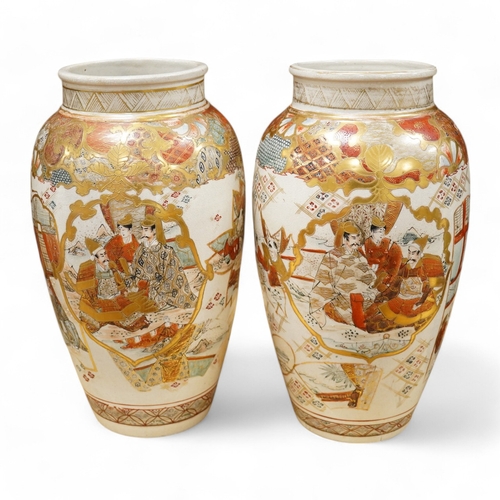 438 - A pair of Japanese Satsuma vases, early 20th century, 33cm high. Condition - slight wear to gilt dec... 