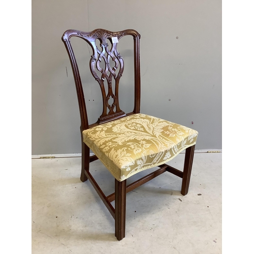 44 - A single Chippendale period mahogany dining chair, with a carved pierced splat back, width 56cm, dep... 