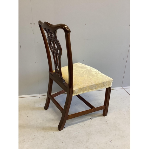 44 - A single Chippendale period mahogany dining chair, with a carved pierced splat back, width 56cm, dep... 