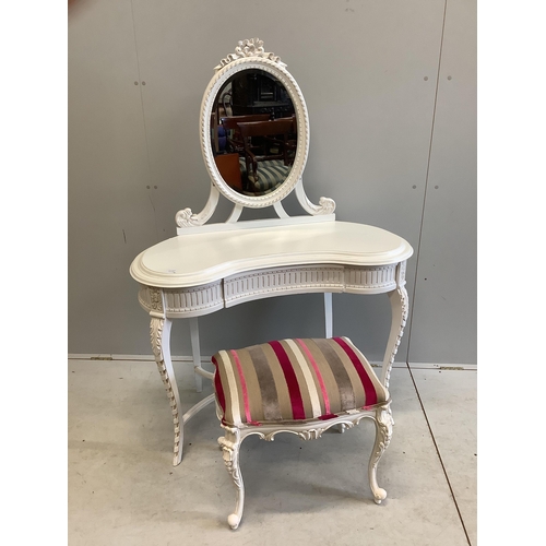 46 - A modern Victorian style white painted kidney shaped dressing table, width 104cm, depth 48cm, height... 