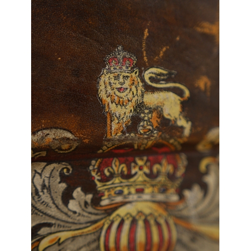 461 - A 19th century leather fire bucket decorated with the Royal armorials, 36cm high. Condition - fair, ... 